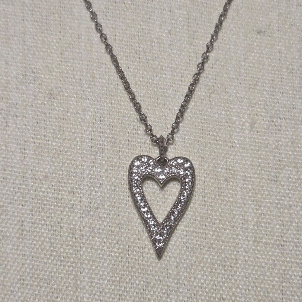 Brighton BELLA MIA Reversible Pave Crystal Silver Heart Pendant Necklace LOVE